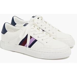 J Crew Women’s The Road Trip White with Purple Stripe Sneakers Size 7